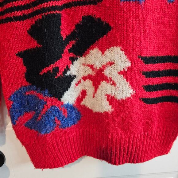 Western Connection Vintage Sweater Womens Medium Red Floral 80s Retro Glam Rock - Picture 4 of 8